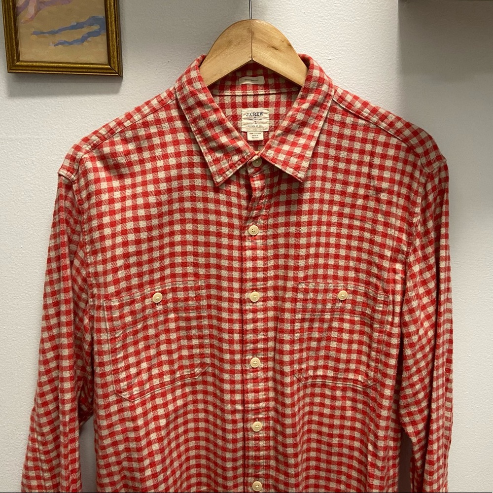 J Crew Pink / White Button Up Flannel